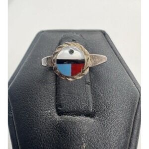 Vintage Sterling Silver Inlay Ring Size 3.75 Native American Style Sunface